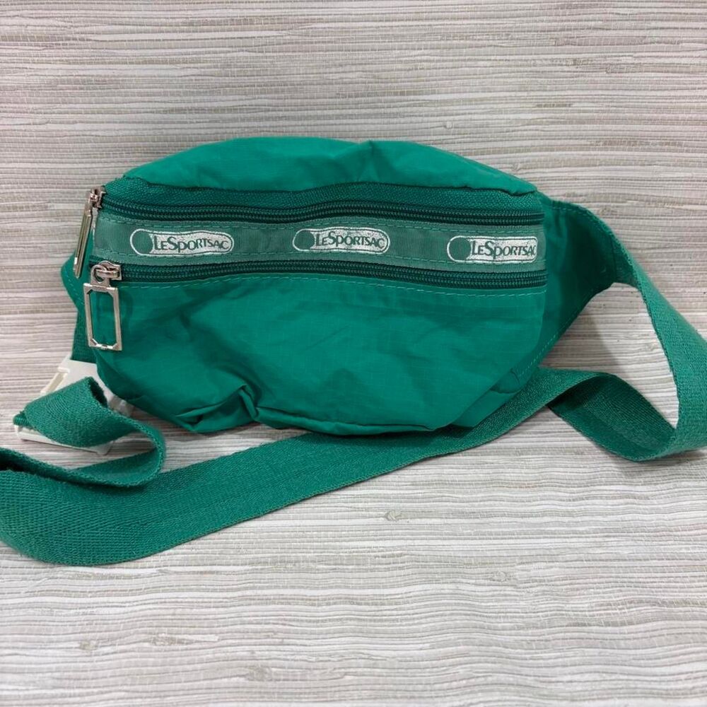 LESPORTSAC nylon double zip crossbody fanny pack green good condition